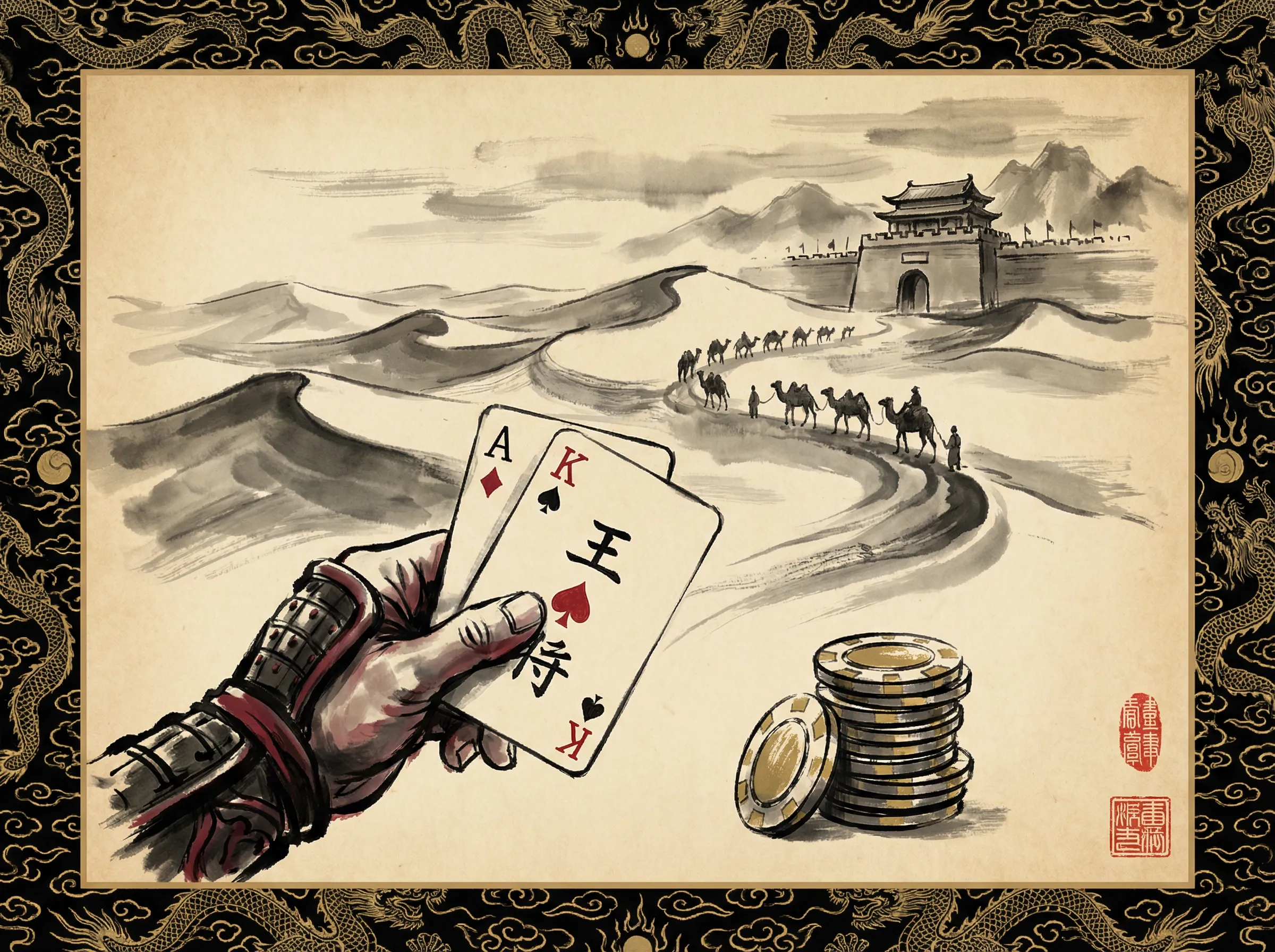 德州扑克门派卡片，西域豪侠手持扑克牌